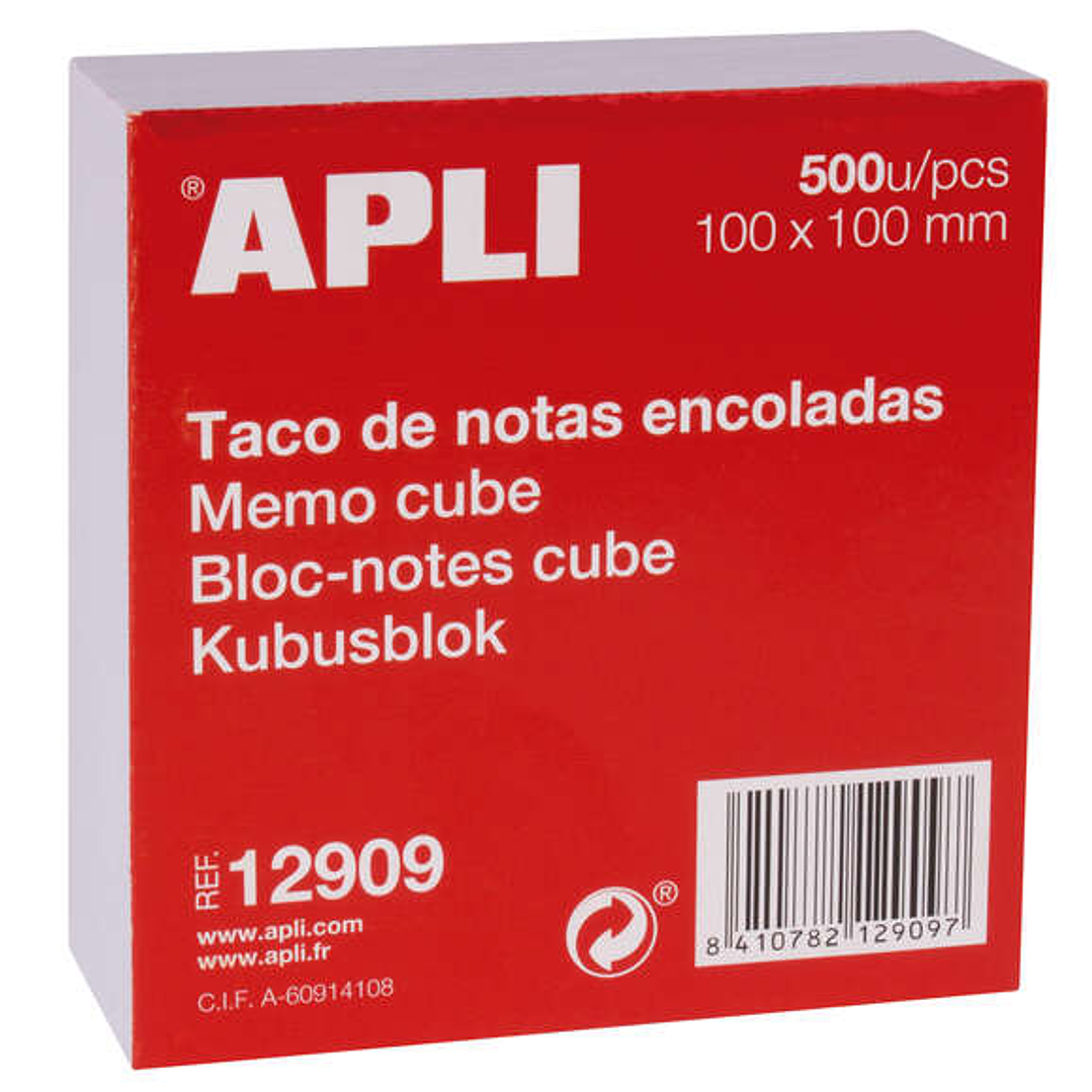 Apli Taco de Notas 100x100 - 500 Hojas - Adhesivo - Blanco 1