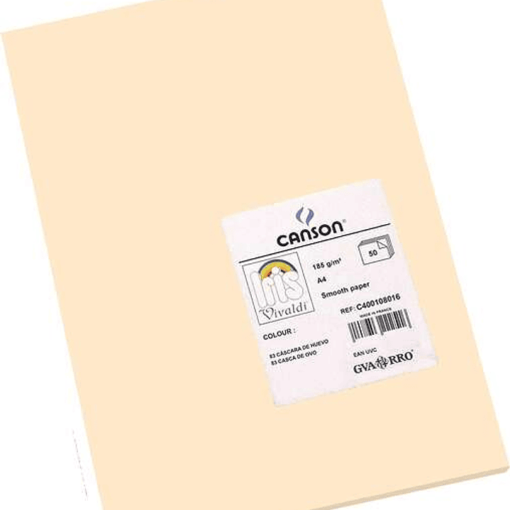 Canson Guarro Pack de 50 Cartulinas Iris A4 de 185g - 21x29.7cm - Color Cascara Huevo 1