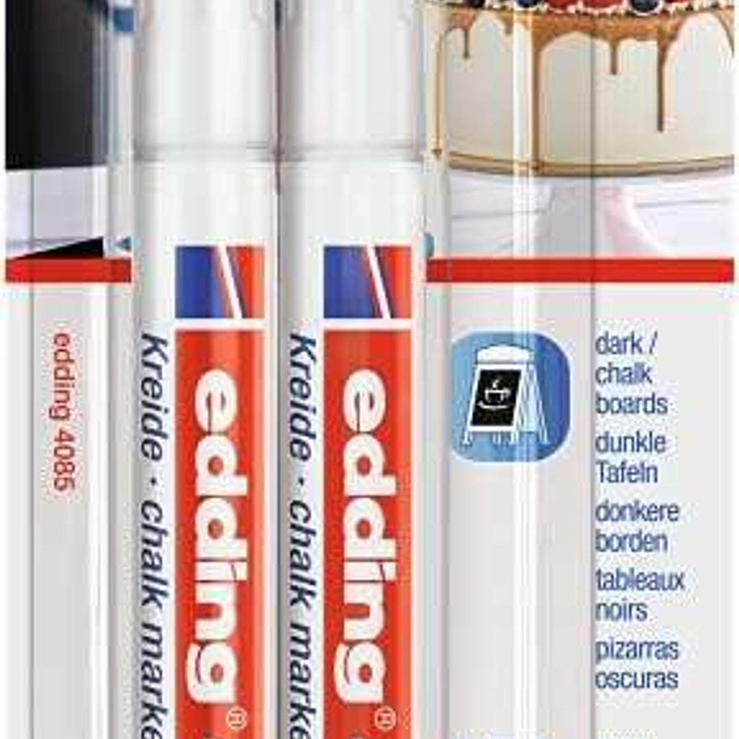 Edding 4085 Pack de 2 Rotuladores de Tiza Liquida - Punta Redonda - Trazo 1-3mm - Olor Neutro - Color Blanco 1