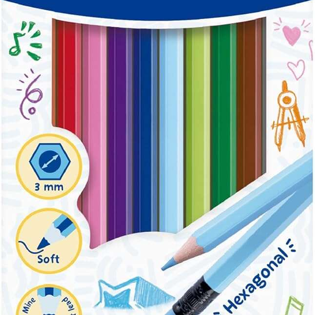 Pelikan Caja de 12 Lapices de Colores Borrables Hexagonales - con Goma - Mina Antirotura - Certificacion FSC 1