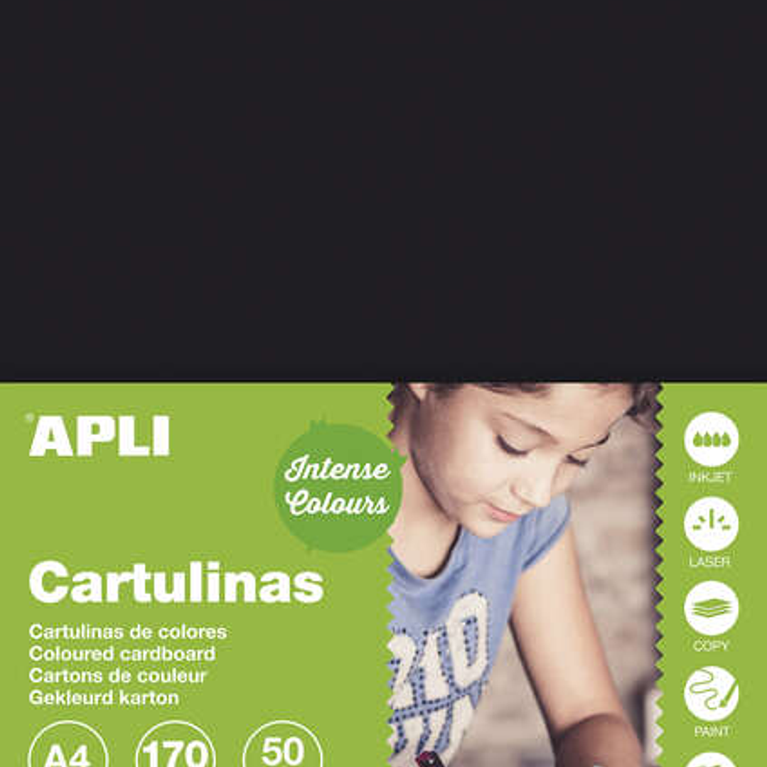 Apli Pack de 50 Cartulinas A4 170g - Color Negro 1