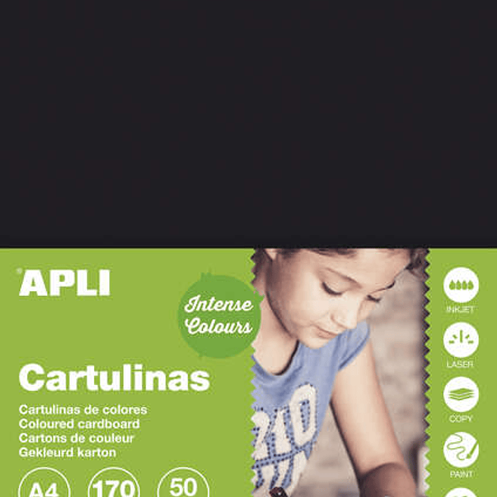 Apli Pack de 50 Cartulinas A4 170g - Color Negro 1