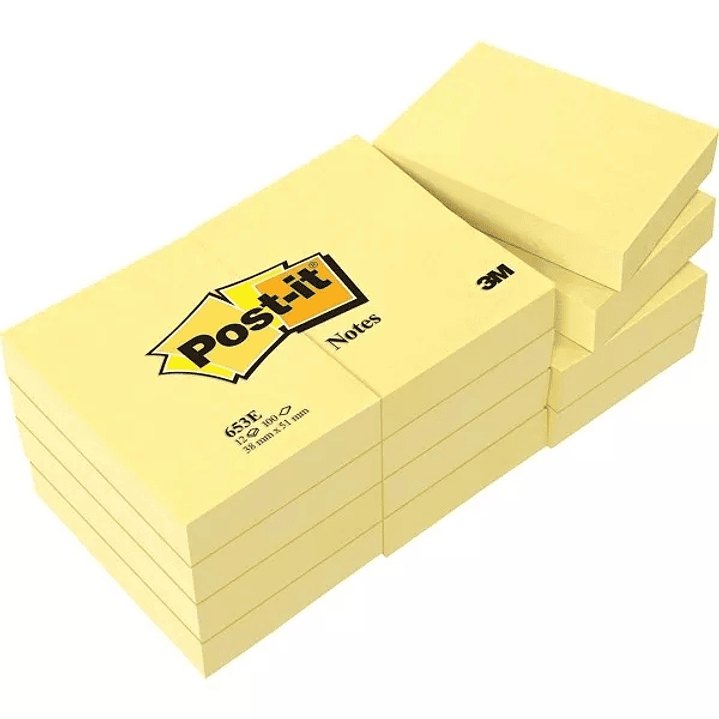 Post-it Pack de 12 Blocs de 100 Notas Adhesivas Removibles Canary Yellow 38x51mm - Papel con Certificacion PEFC - 7100172745 - Color Amarillo Claro 1
