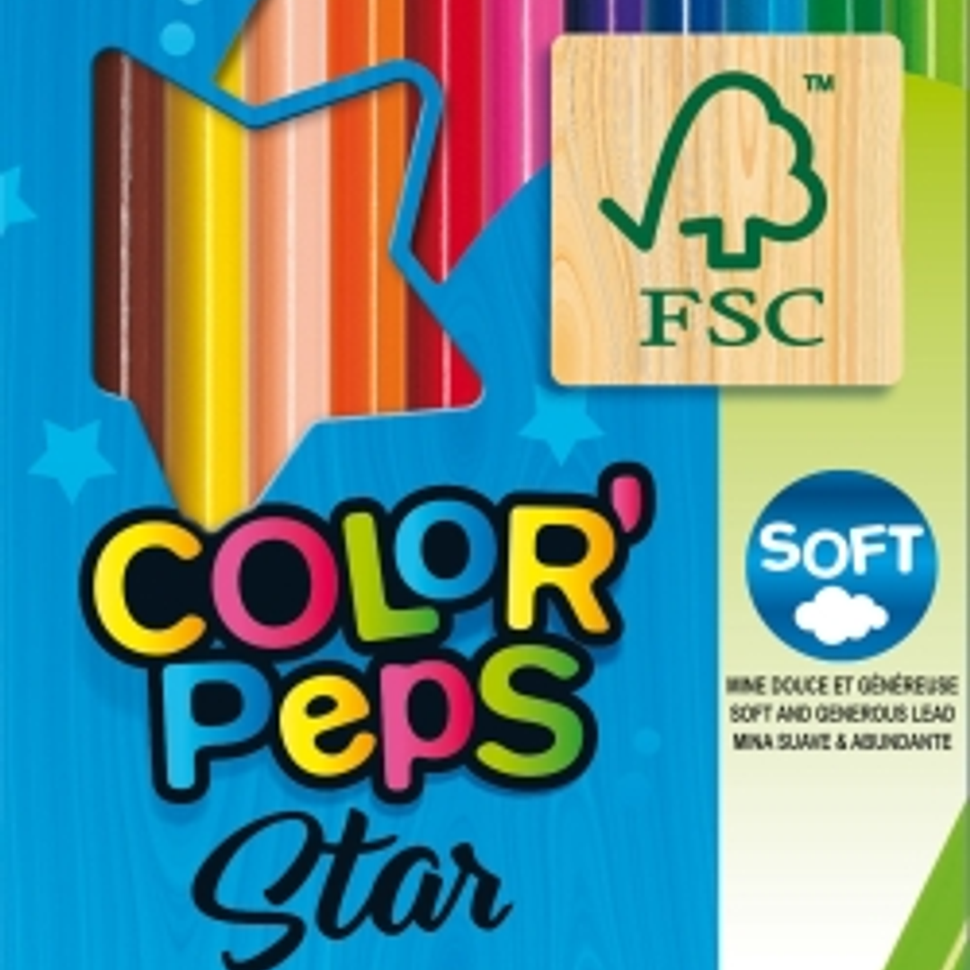 Maped Color´Peps Star Pack de 12 Lapices de Colores Triangulares - Mina Suave - Madera Certificada FSC - Colores Surtidos 1