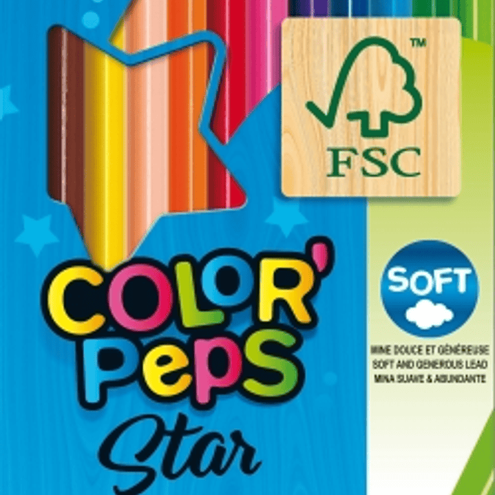 Maped Color´Peps Star Pack de 12 Lapices de Colores Triangulares - Mina Suave - Madera Certificada FSC - Colores Surtidos 1