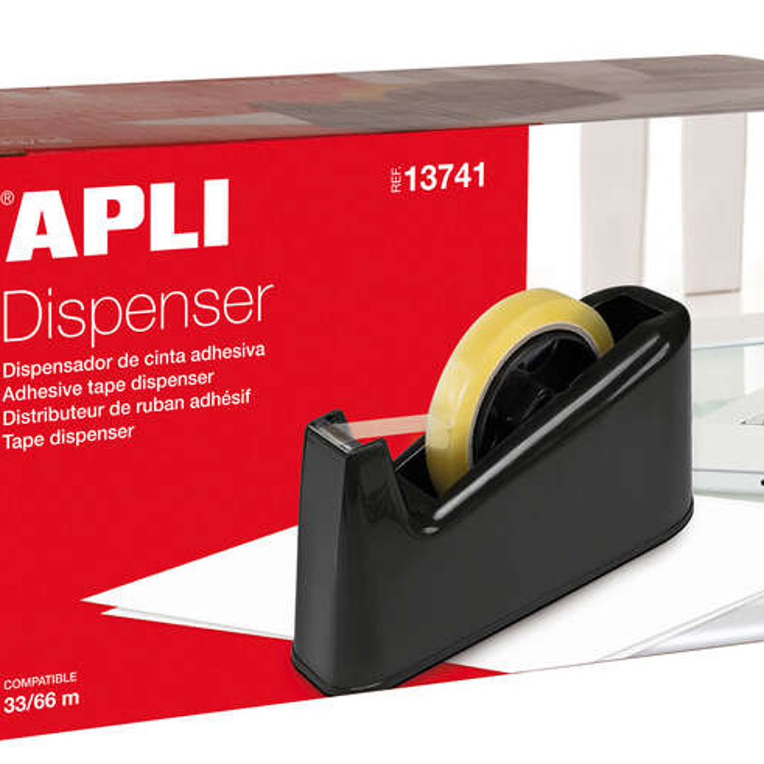 Apli Trade Portarrollos para Cinta Adhesiva de 33 y 66 Metros - Cuchilla Dentada - Base de Goma Antideslizante - Color Negro 1