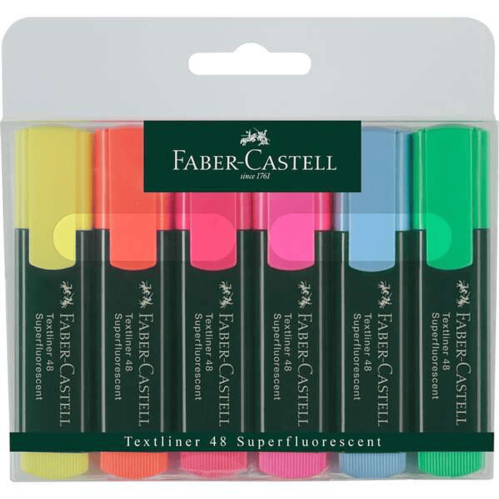 Faber-Castell Textliner 48 Pack de 6 Marcadores Fluorescentes - Punta Biselada - Trazo entre 1.2mm y 5mm - Tinta con Base de Agua - Colores Surtidos 1