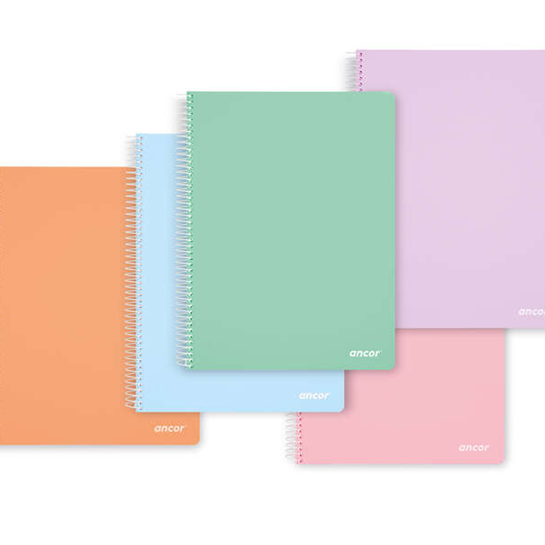 Ancor Classic Stripes Cuaderno Espiral Tamaño Folio Cuadriculado 4x4mm - 80 Hojas 90gr - Tapa de Plastico - Colores Pastel Surtidos 1