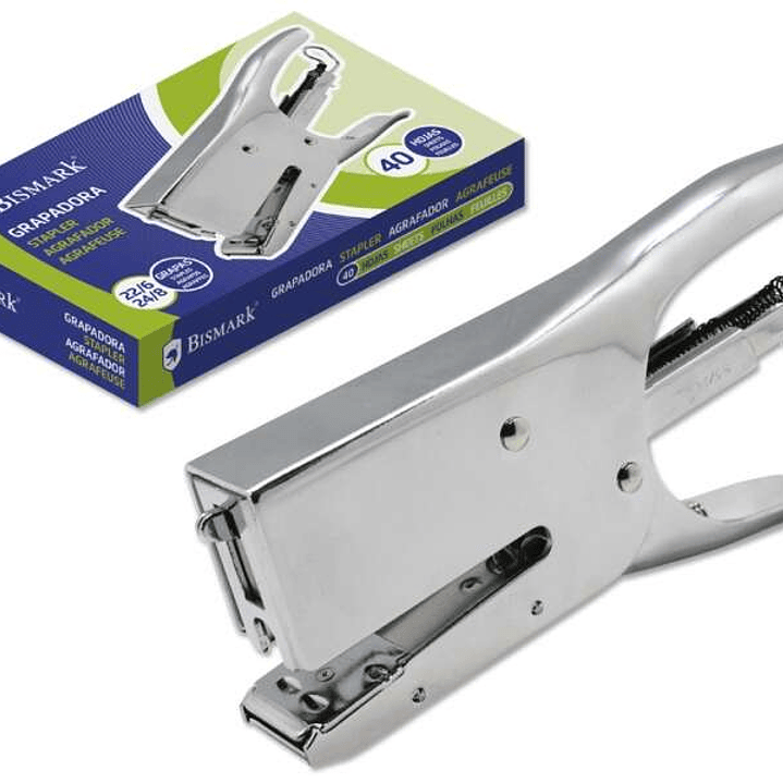 Bismark Grapadora de Tenaza Cromada - Capacidad de Grapado 40 Hojas - Diseño Ergonomico - Alta Durabilidad - Color Plata 1