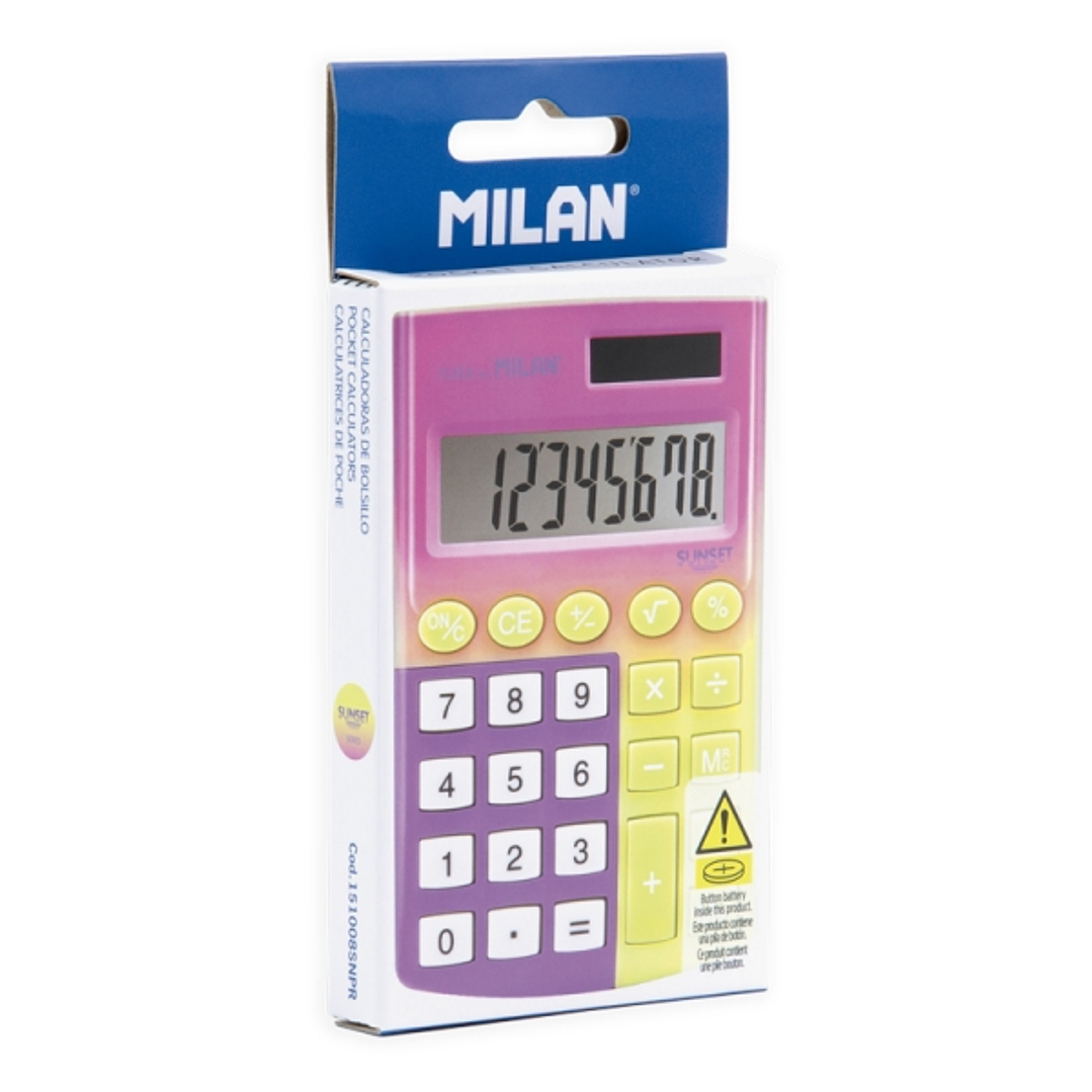 Milan Sunset Calculadora de Bolsillo - 8 Digitos - Embalaje de Carton - Color Amarillo 1