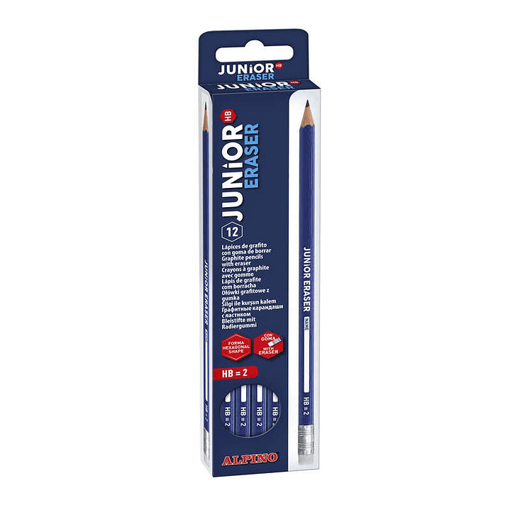 Alpino Pack de 12 Lapices de Grafito Junior con Goma - Mina HB - Espacio para Personalizar - Colores Surtidos 1
