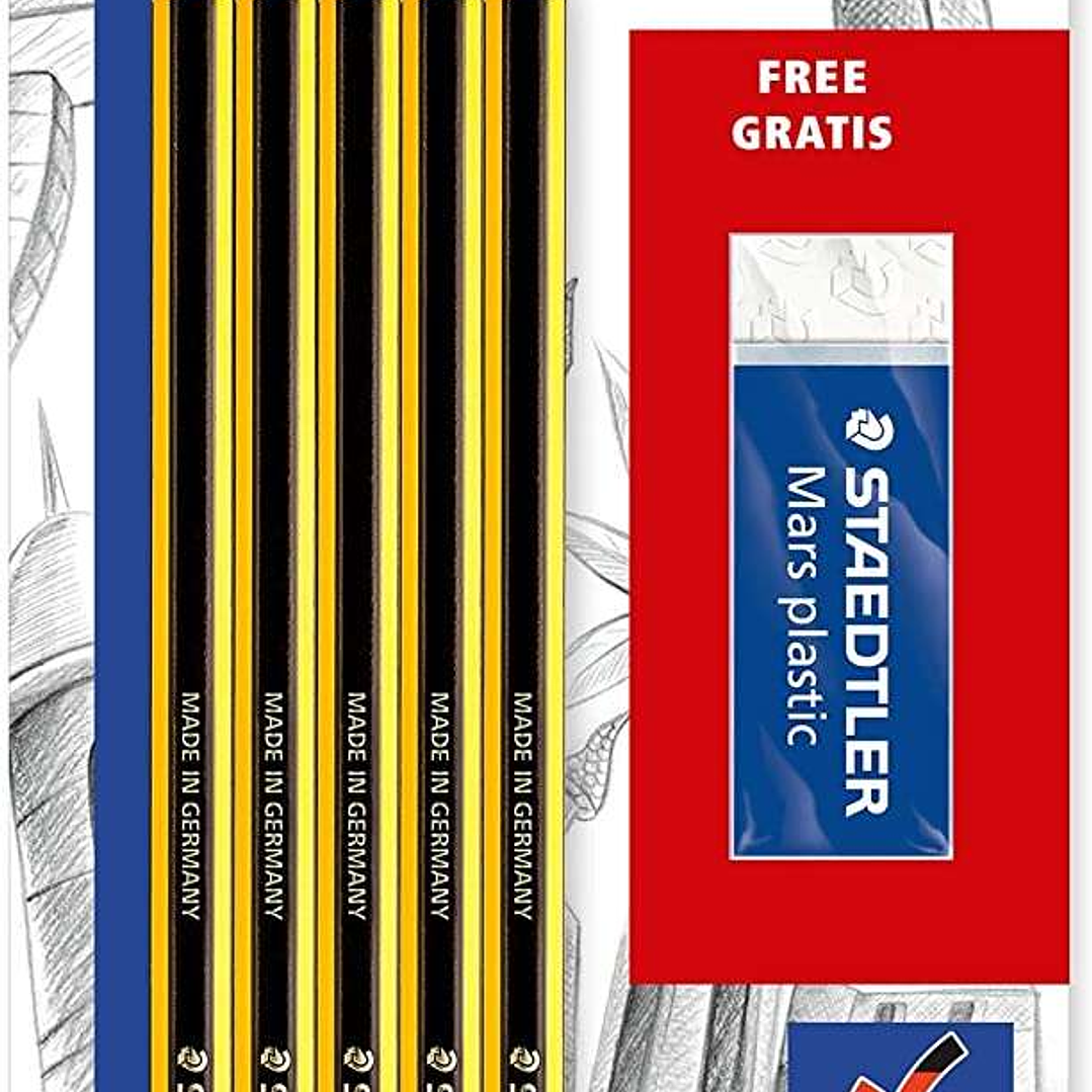 Staedtler Noris 120 Pack de 5 Lapices de Grafito Hexagonales 2HB + 1 Goma de Borrar Mars Plastic - Madera de Bosques Sostenibles 1