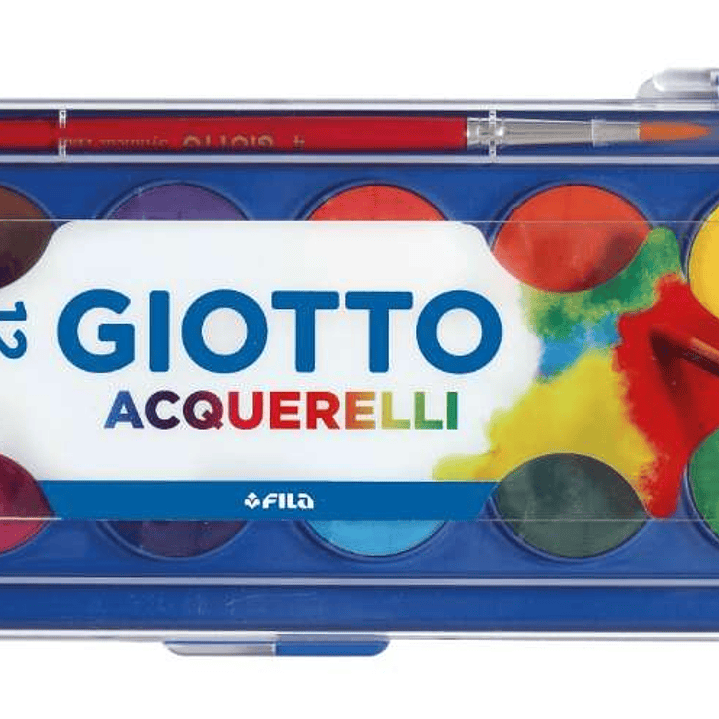 Giotto Estuche de 12 Acuarelas de 30mm + Pincel - Colores Brillantes, Intensos y Vivos - Muy Cubrientes - Colores Surtidos 1