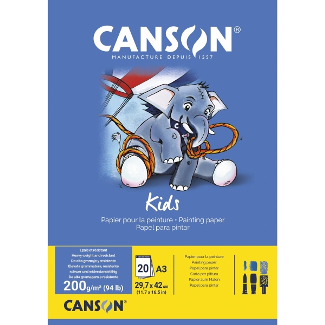 Canson Kids Bloc para Pintar A3 20 Hojas 200 g/m² - Grano Ligero - Certificado FSC - Color Blanco 1