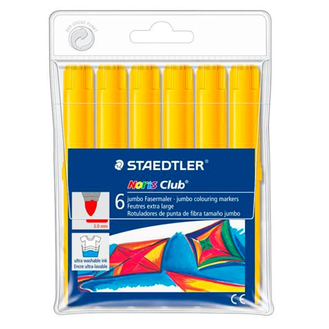 Staedtler Noris Jumbo 340 Pack de 6 Rotuladores Jumbo - Punta de Fibra - Trazo 3mm - Tapa Ventilada - Color Amarillo 1