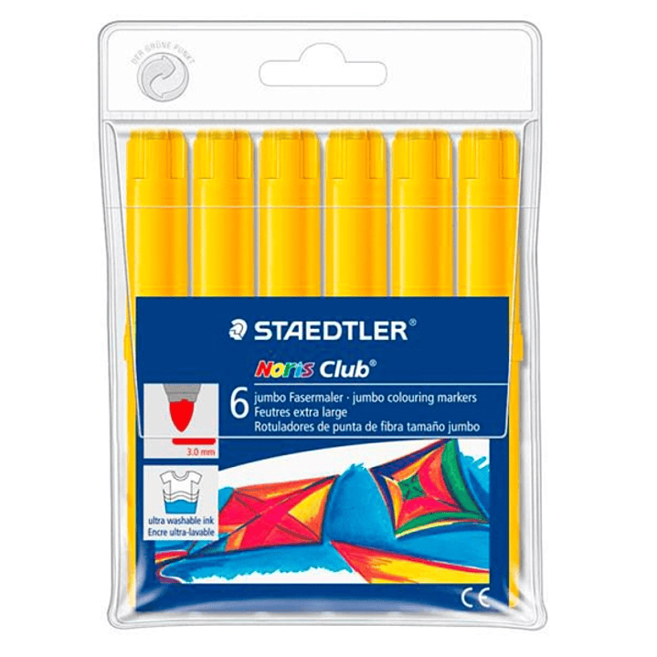 Staedtler Noris Jumbo 340 Pack de 6 Rotuladores Jumbo - Punta de Fibra - Trazo 3mm - Tapa Ventilada - Color Amarillo 1