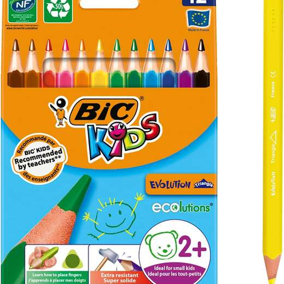 Bic Kids Evolution Triangle Pack de 12 Lapices de Colores Triangulares - Punta Ultraresistente - Sin Madera 1