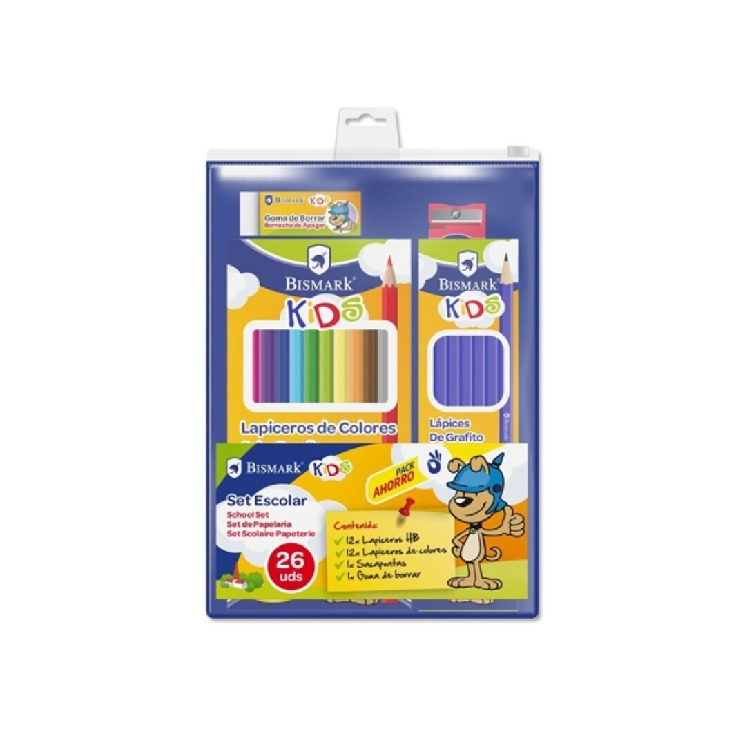 Bismark Pack Escolar con 12 Lapices HB, 12 Lapices de Colores, Afilalapiz y Goma de Borrar 1