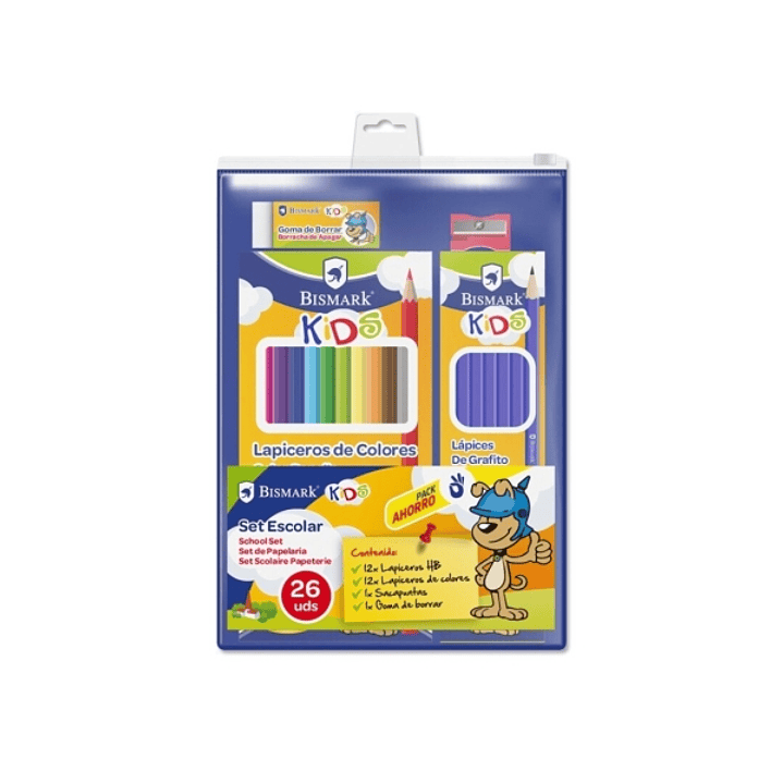 Bismark Pack Escolar con 12 Lapices HB, 12 Lapices de Colores, Afilalapiz y Goma de Borrar 1