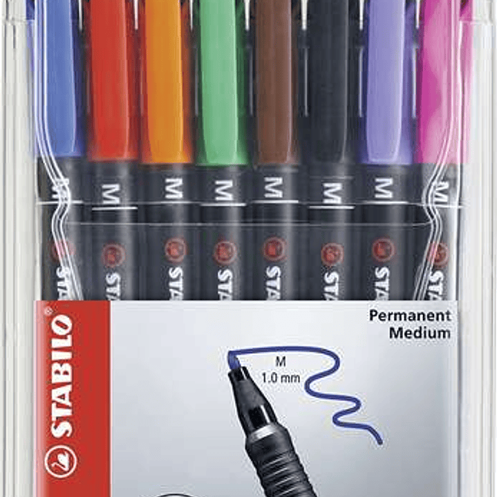 Stabilo OHPen Pack de 8 Rotuladores Permanentes - Punta Media - Trazo de 1mm - Agarre Antideslizante - Tapon Ventilado - Colores Surtidos 1