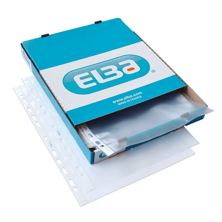 Elba Pack de 100 Fundas Multitaladro PP 90 Micras - Tamaño A4 - Acabado Piel Naranja - Transparente 1