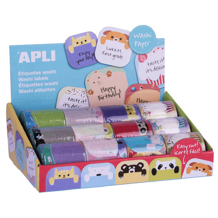 Apli Rollo de Etiquetas Washitape - 36 Etiquetas por Rollo - Faciles de Pegar y Despegar - 4 Modelos Disponibles con 6 Diseños Diferentes por Modelo 1