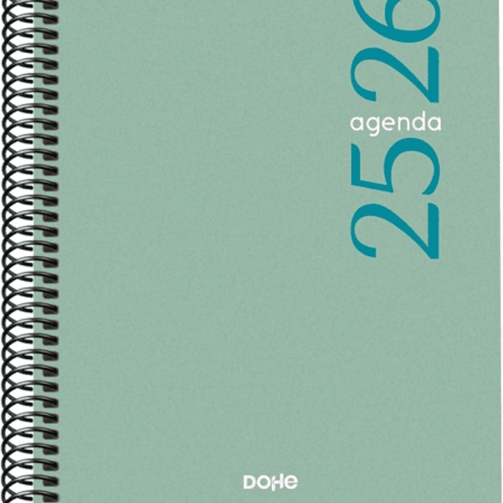 Dohe Esencial Agenda Escolar 25/26 Espiral A5 - Dia Pagina - Papel 70g/m2 - Cubierta en Polipropileno - Color Verde 1