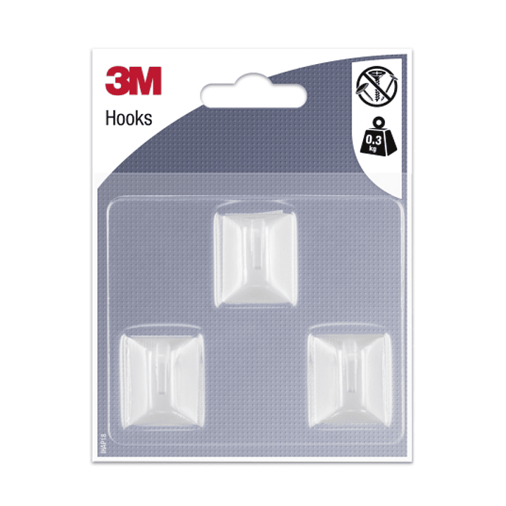 3M Pack de 3 Ganchos Adhesivos Rectangulares - Formato S - Soporta hasta 0.3kg - Color Blanco 1