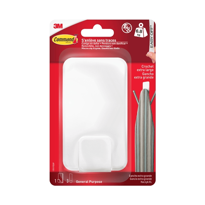 Command Gancho para Objetos Pesados - 3 Tiras Adhesivas - Extragrande - Soporta hasta 6.8kg - Color Blanco 1