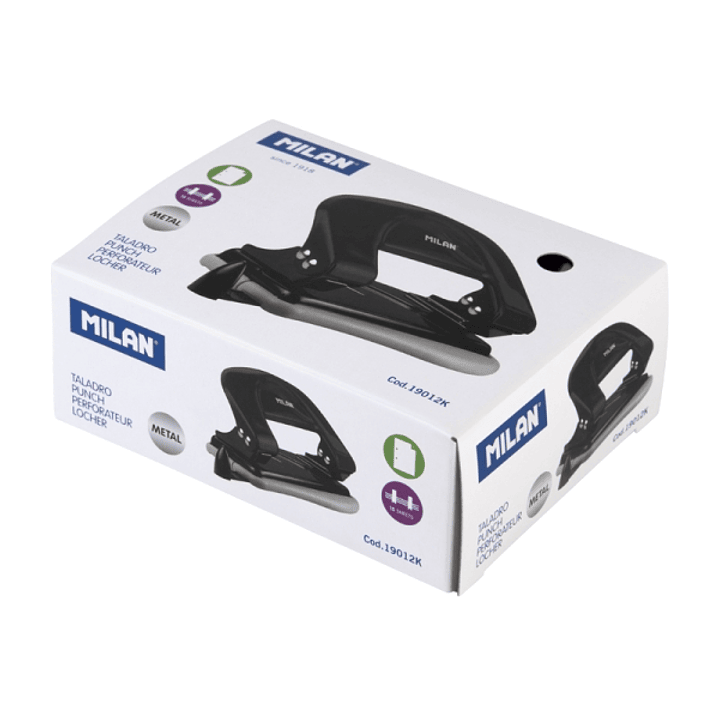 Milan Taladro Perforador Metalico - Incluye Guia de Plastico - hasta 15 Hojas - Color Negro 1