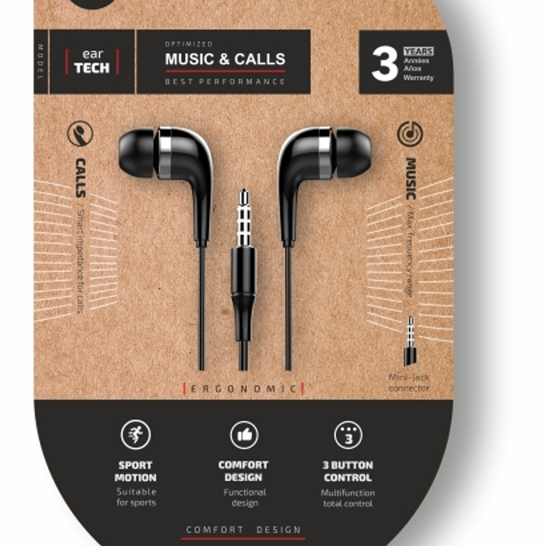 TechOneTech Soft EearTech Auriculares Intraurales - Microfono Integrado - Mini Jack 3.5mm - Cable de 1.20m - Negro 1