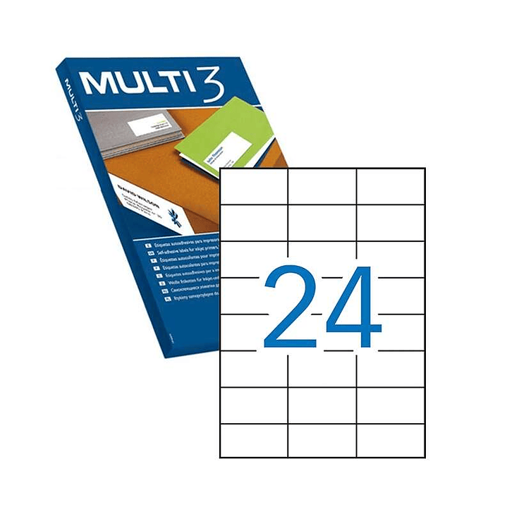 Multi3 Pack de 2.400 Etiquetas Blancas Cantos Rectos Tamaño 70X37mm con Adhesivo Permanente para Multiples Usos 1