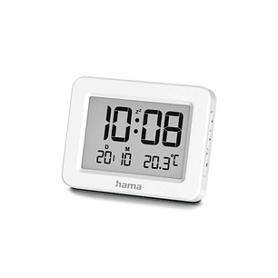Hama Kos Radio Reloj Despertador - Pantalla Digital - Termometro - Funcion de Repeticion de Alarma - Zona Horaria Ajustable - 7x1.3x5.5cm - Color Blan