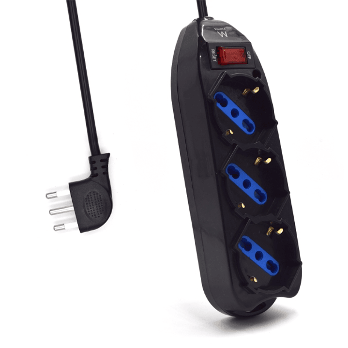 Ewent Regleta con 3 Tomas Tipo L/F (Schuko) de 10/16A - Interruptor On/Off - Enchufe Italiano Plano en Angulo - Cable de 1.5m - Color Negro 1
