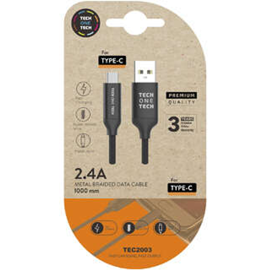 TechOneTech Cable USB-A Macho a USB-C Macho 1m - Recubierto de Nylon Trenzado 1