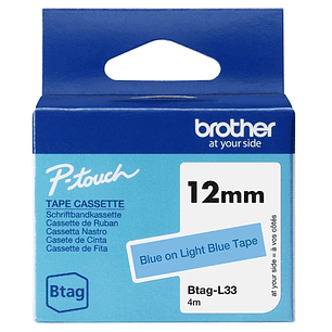 Brother Btag-L33 Cinta 12mm - Texto Azul sobre Fondo Azul Claro - Medidas 12mmx4 Metros - Apta para PTN10, PTN20, PTN25BT
