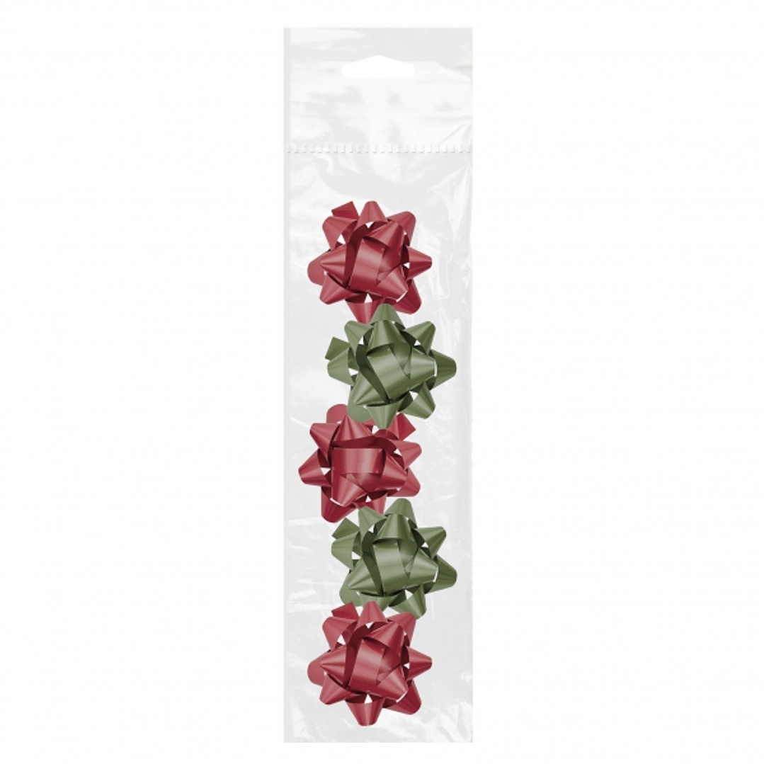 Dohe Chic Pack de 5 Lazos para Regalo - Forma de Estrella - Tamaño 5.6cm - Colores Rojo y Verde 1
