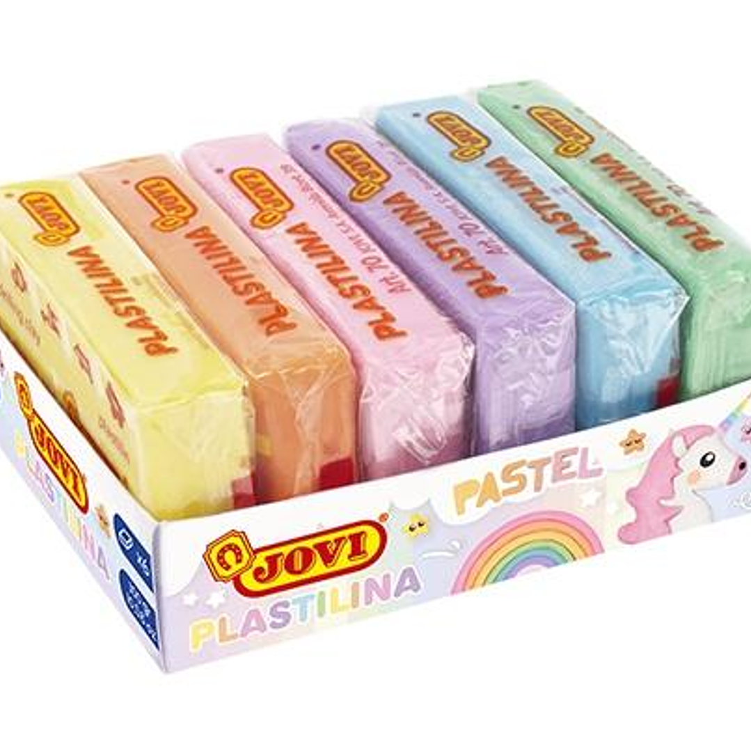 Jovi Pack de 6 Pastillas de Plastilina 50gr - 100% Vegetal - Muy Moldeable - No Se Seca - Colores Mezclables - Colores Pastel Surtidos 1
