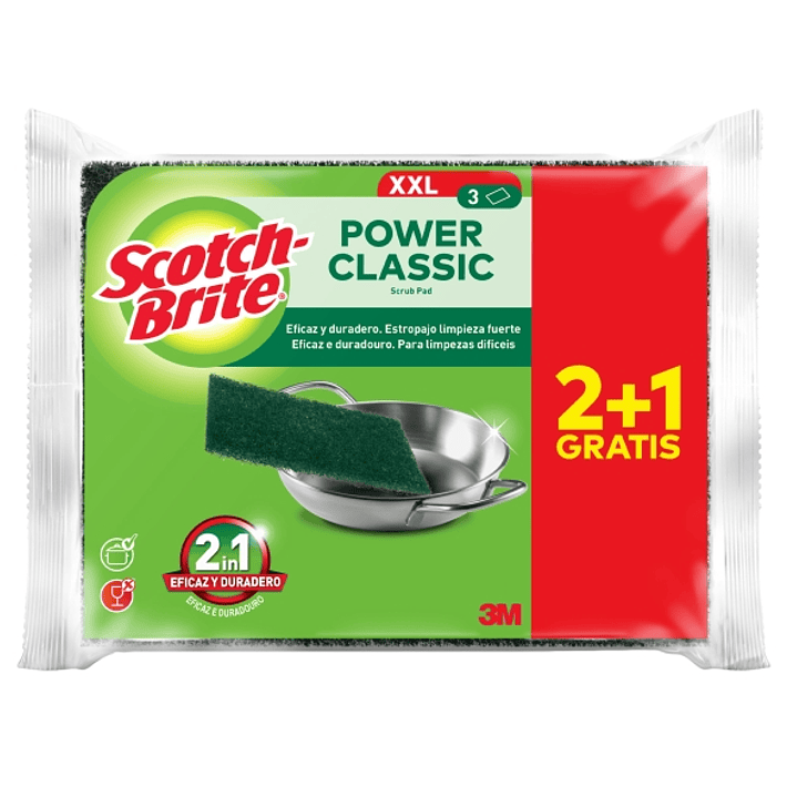 Scotch-Brite Classic Pack de 3 Estropajos de Cocina XL - Promocion 2 + 1 Gratis - Color Verde Oscuro 1