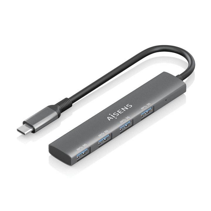 Aisens Hub USB-C Ultra Delgado - 1xUSB3.1 Gen1 + 4xUSB3.0 - Alta Velocidad 5 Gbps - Alimentacion USB-C - Cable 15cm - Color Gris 1