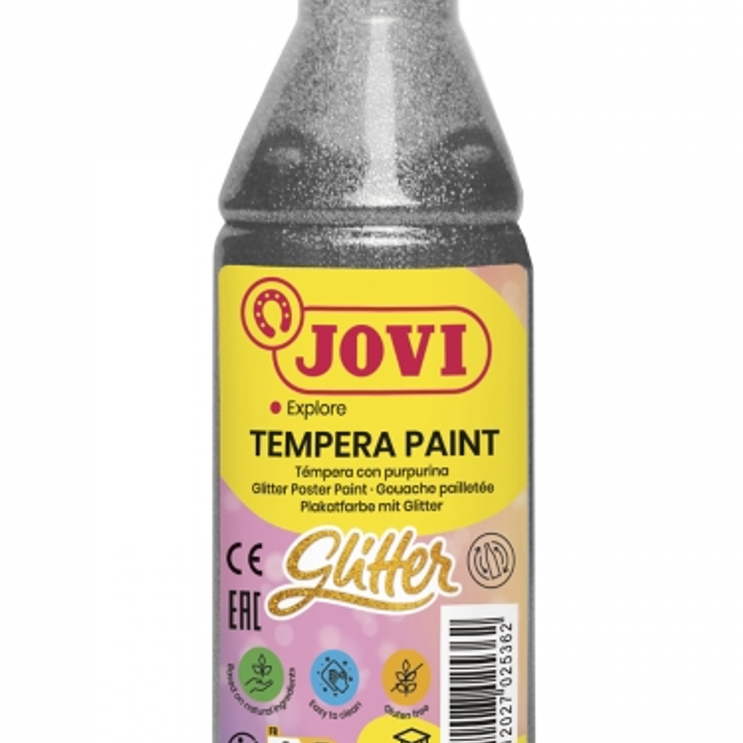 Jovi Glitter Tempera Liquida Base Agua 250ml - Particulas de Purpurina - Excelente Rendimiento - Secado Rapido - Fluidez Optima - Adherencia en Multip 1