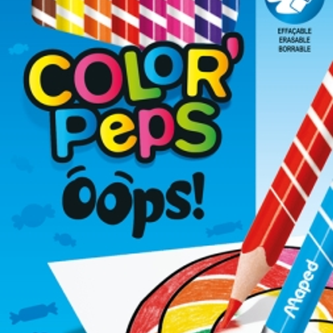 Maped Color´Peps Oops Pack de 12 Lapices de Colores Borrables - Mina 2.9mm - Con Goma de Borrar - Sin Madera - Colores Surtidos 1