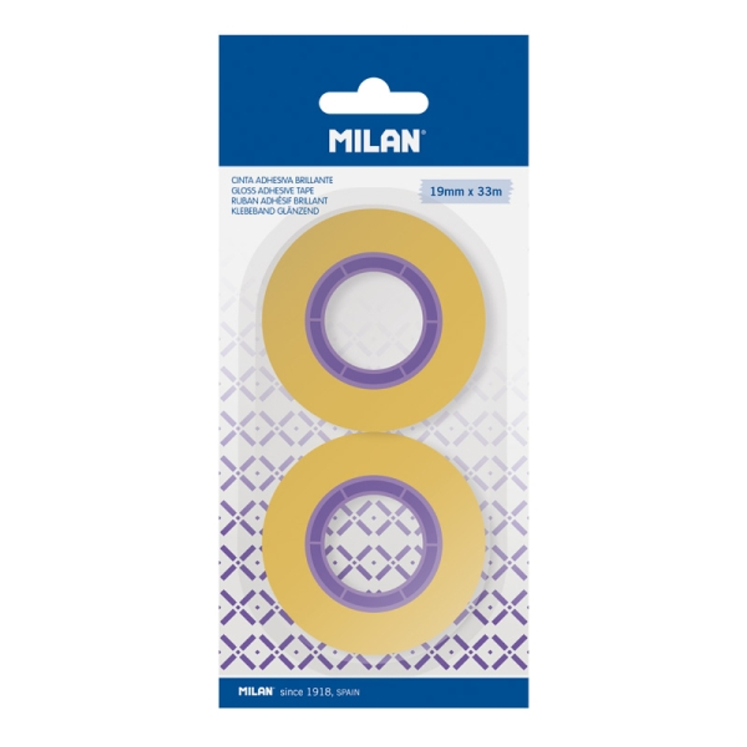 Milan Pack de 2 Cintas Adhesivas - 19mm x 33m - Color Amarillo Transparente 1