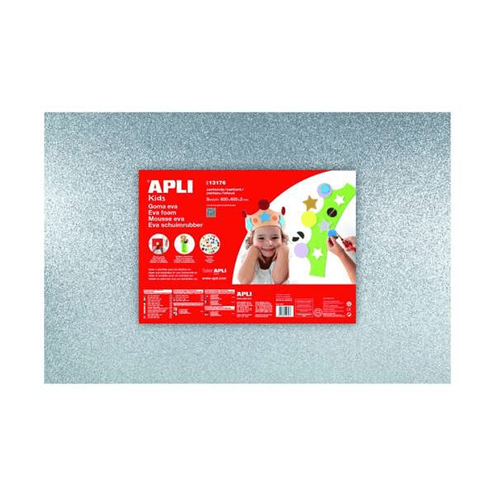 Apli Pack de 3 Goma Eva Purpurina Plata 600 x 400 mm - Grosor 2 mm - Impermeable - Moldeable al Calor - Color Plata 1