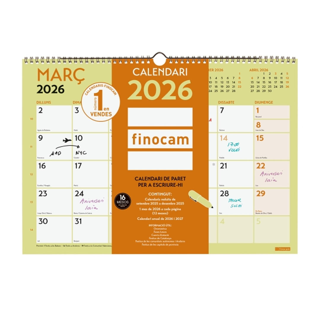 Finocam Grafik Calendario de Pared en Catalan - Anual 2026 - 420x10x300mm - Espacio para Escribir - Color Surtidos 1