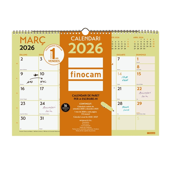 Finocam Grafik Calendario de Pared en Catalan - Anual 2026 - 420x10x300mm - Espacio para Escribir - Color Surtidos 1