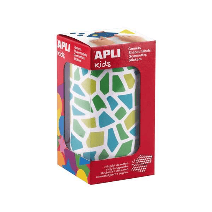 Apli Kids Rollo de 2460 Gomets Mosaico - Adhesivo Base Agua - Libre de Disolventes - Materiales 100% Reciclables - Colores Azul, Verde y Amarillo 1