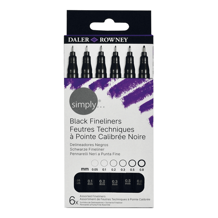 Daler Rowney Simply Pack de 6 Rotuladores Fineliner - Color Negro 1