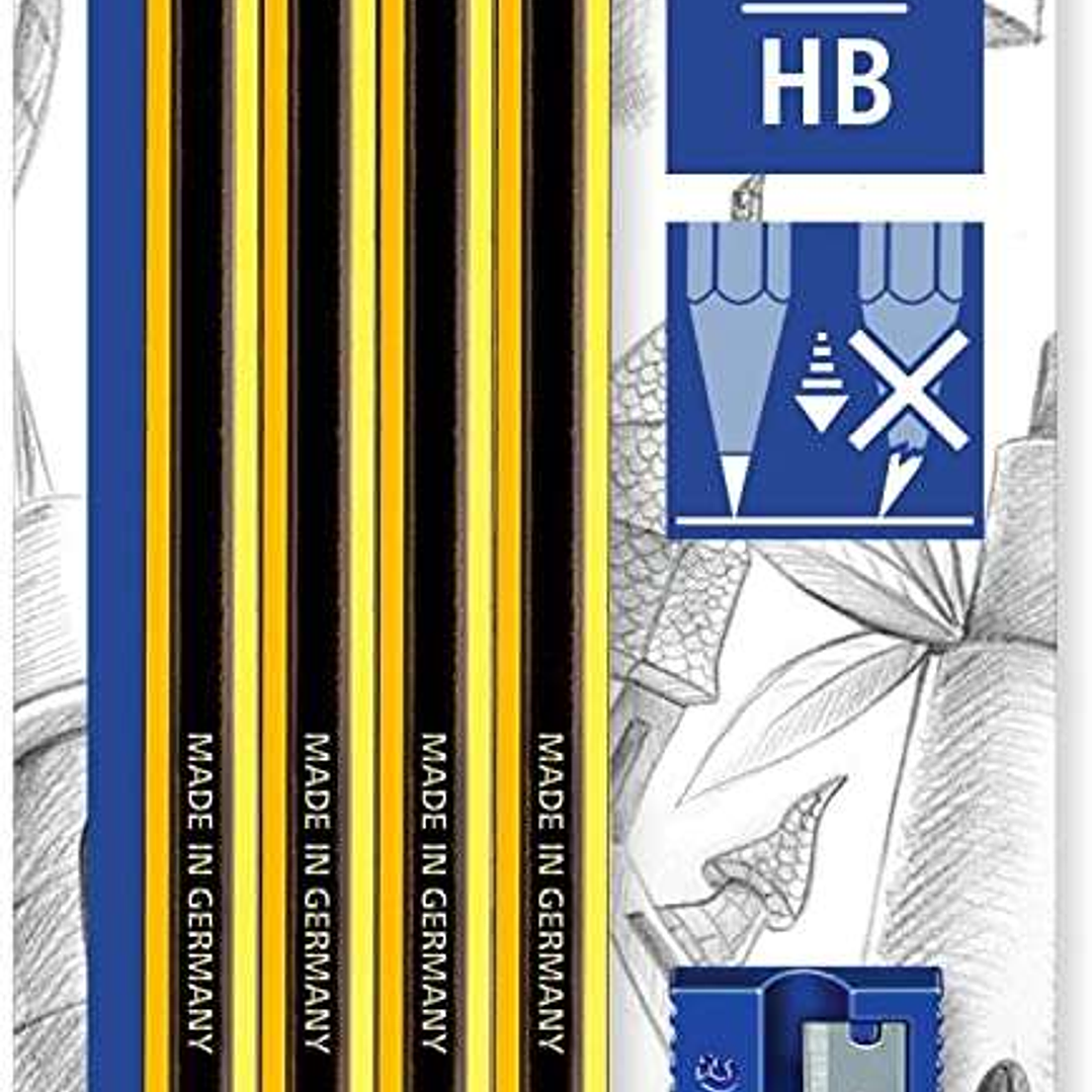 Staedtler Noris 120 Pack de 4 Lapices de Grafito Hexagonales 2HB + 1 Goma de Borrar Rasoplast + 1 Sacapuntas - Resistencia a la Rotura - Madera de Bos 1