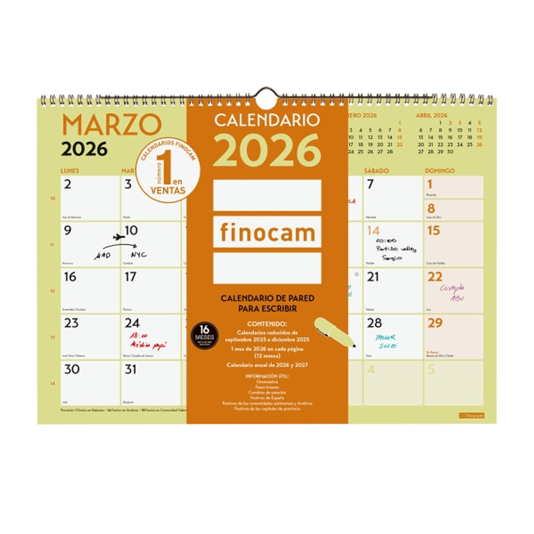 Finocam Grafik Calendario de Pared - Anual 2026 - 420x10x300mm - Espacio para Escribir - Color Surtidos 1